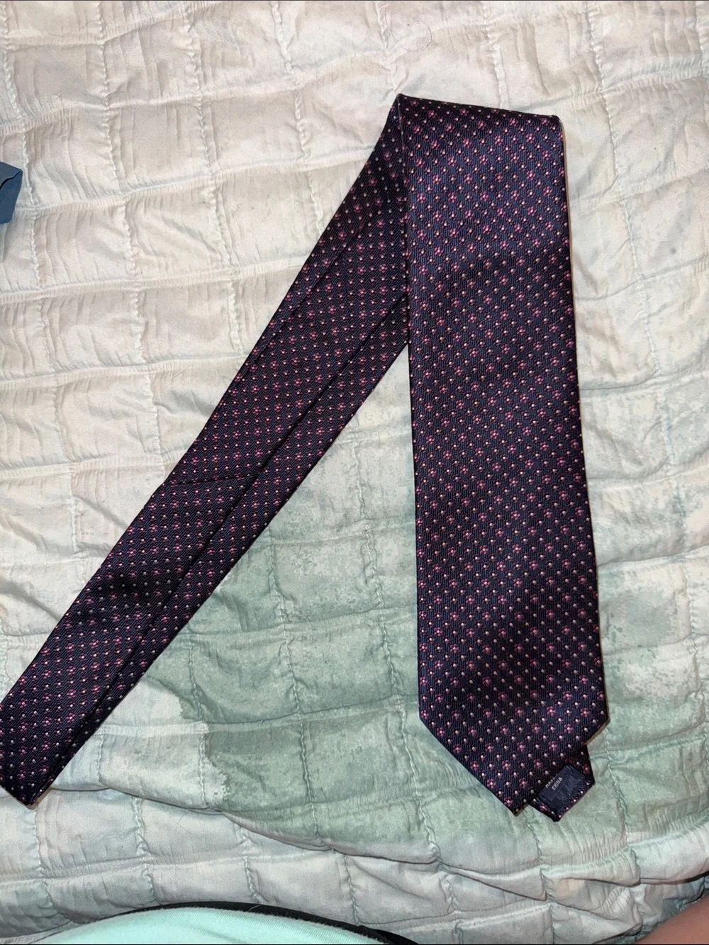 Stafford Navy Tie with Pink Microdot Pattern